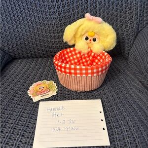 Cute Plush Toy in Red Gingham Basket